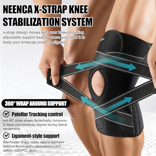 NEENCA Knee Brace for Women & Men, Compression Knee Support with X-Straps Design - ACL, MCL, PCL, Meniscus Tear & Arthritis Pain Relief - Stabilizing Joint with Side Stabilizers & Patella Gel Pads - size: X-Large