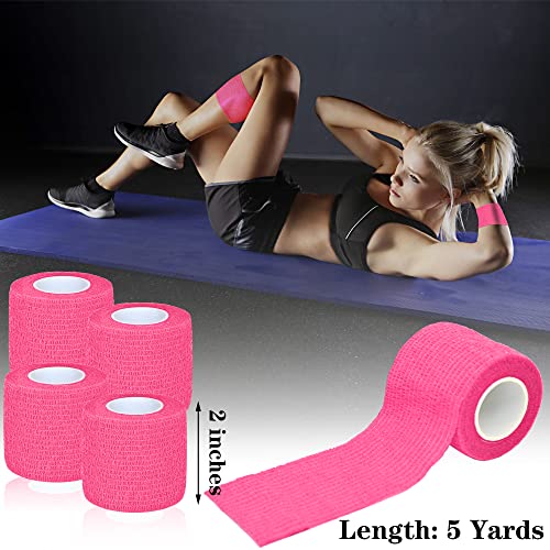 8 Pack 2 in x 5 Yards Cohesive Wrap Self Adhesive Bandage Wrap Elastic Self Adherent Bandage Self Stick Vet Tape for Athletic, Wrist, Ankle, Knees, Pets (Pink) - color: Pink, size: 2 Inch