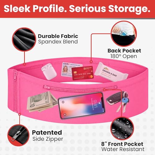 Fusion Belts Running Belt for Women & Men - Patented Side Zipper On Design - color: Hot Pink, size: XS
