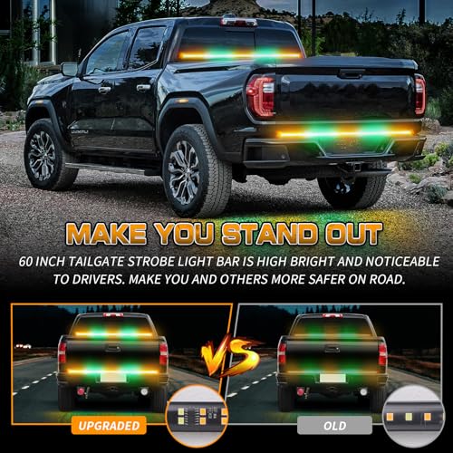 XRIDONSEN 60 inch Tailgate Lights Strip Green Amber Strobe Lights - color: Amber/Green