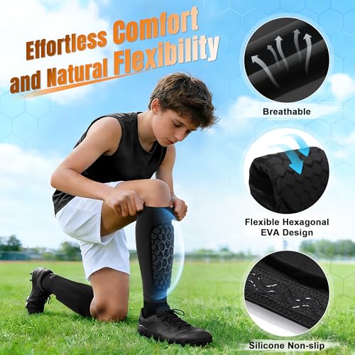 XZQTIVE Soccer Shin Guards Shin Defender for Kids Youth Adult, Ski Shin Guard Calf Compression Sleeve with Honeycomb Shin Pads - color: black, size: Small