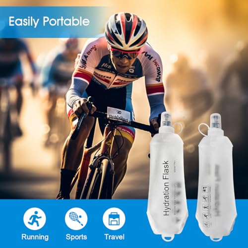 AXEN Soft Flask TPU Foldable Running Hydration Flask, Soft Collapsible Water Bottle for Hydration Pack Cycling Marathon Running Hiking - color: Clear Pack of 2-500ml