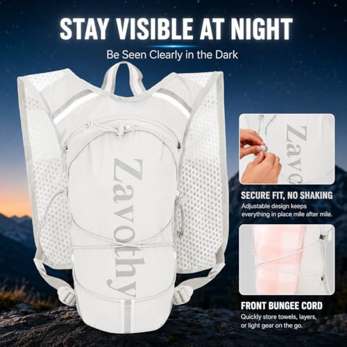 Zavothy Hydration Vest Pack with 1.5L Water Bladder, Lightweight 6L Hydration Backpack for Running, Hiking & Cycling, Breathable Reflective Hydration Vest for Men & Women - color: White