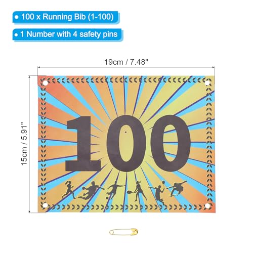 PATIKIL Tearproof Running Bib Numbers, Wheat Ears Waterproof Race Competitor Numbers with Safety Pin for Marathon Sports Game Competition Runner - style: 1-100