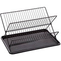 BINO 2-Tier Collapsible Dish Rack with Tray - Matte Black | Dish Drainer Kitchen Plate | Holders for Cups & Plates | Foldable Rack for Kitchen Countertop | Storage and Organization