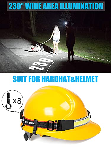 LED Headlamp, USB Rechargeable Hard Hat Light, 230° Broadbeam Headlight - color: Black-Red 2PC
