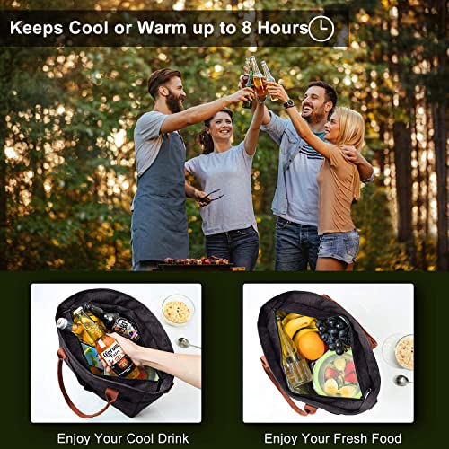 Lunch Bags for Women Insulated Thermal Lunch Tote Bag with Shoulder Strap Upgrade Large Lunch Box Container Drinks Holder for Adults Men Work Picnic Beach Park, Dark Black - color: Dark Black