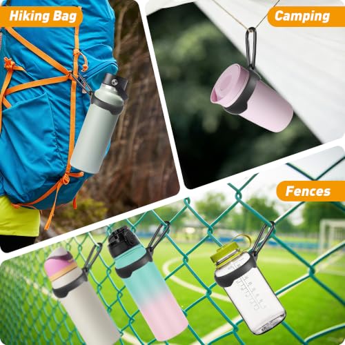 Water Bottle Carrier Hook Clip with Carabiner, 2 Pack Silicone Bottle Holder Fits 3.15-3.94 Inch Bottle Necks, Portable Hanging Hook for Outdoor Hiking Camping Travel