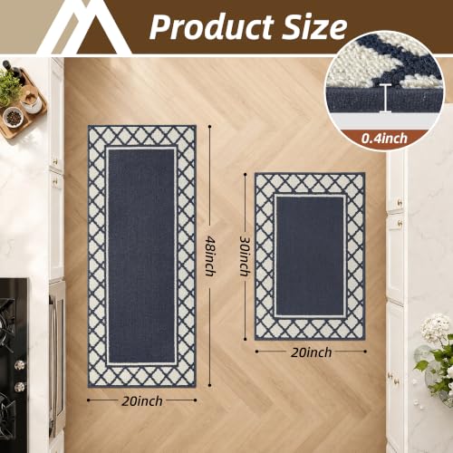 COSY HOMEER Washable Kitchen Rugs Sets of 2 Non-Slip Kitchen Mats,Navy - color: Navy Blue, size: 20"x30" + 20"x48"
