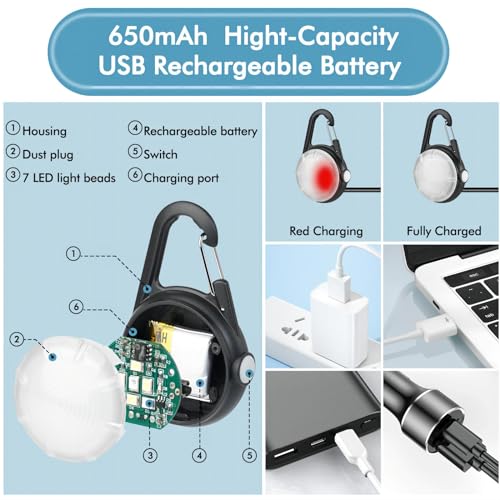 4 Modes Dog Collar Light，2 Packs IP68 Waterproof Dog Lights for Night Walking, USB Rechargeable Pet LED for Nighttime Clip on (Black)