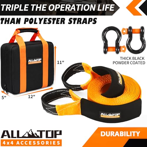 ALL-TOP Heavy Duty Tow Strap Recovery Strap Kit : 3 inch x 30 ft (35,000 lbs) 100% Nylon and 22% Elongation Snatch Strap + 3/4 D Ring Shackles (2pcs) + Storage Bag - size: 3" x 30' Kit