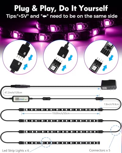 LED Strip Lights 6 Pcs 1.64FT RGB Small LED Light Strips Kit Dimmable RGB 5050 Color Changing Tape Lights TV Backlight Display Case Lights Shelves Lighting with APP & RF Remote & Power Supply - color: 6 x 16.4FT(9.84FT)