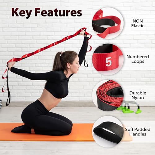 Acozycoo Stretching Strap with Loops for Physical Therapy,Knee,Leg Lifter - color: Red, size: Length: 86 Inch, Width: 1.5 Inch