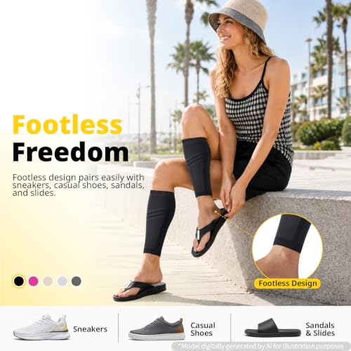 CAMBIVO Calf Compression Sleeve 15-20mmHg Footless for Shin Splint Relief - color: Black