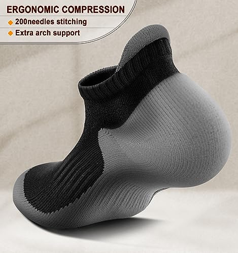 BULLIANT Men Running Ankle Socks 6Pack-Cushioned Support-Low Cut No Show - color: Black3638, size: 10-12