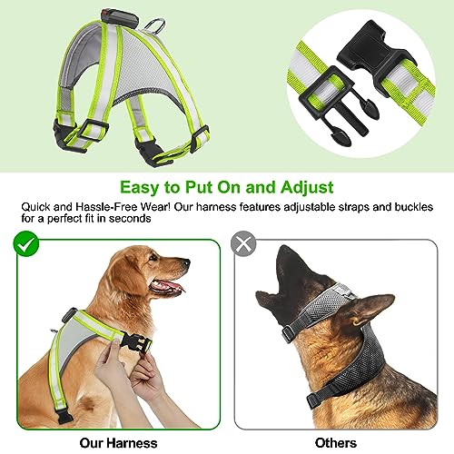 Visinite LED Dog Harness, USB Rechargeable Light Up Dog Vest, 2 Illuminate Modes Glow in The Dark Dog Harness, Adjustable Lighted Pet Harness Light for Night Walking Safety (Green, M) - color: Green, size: Medium