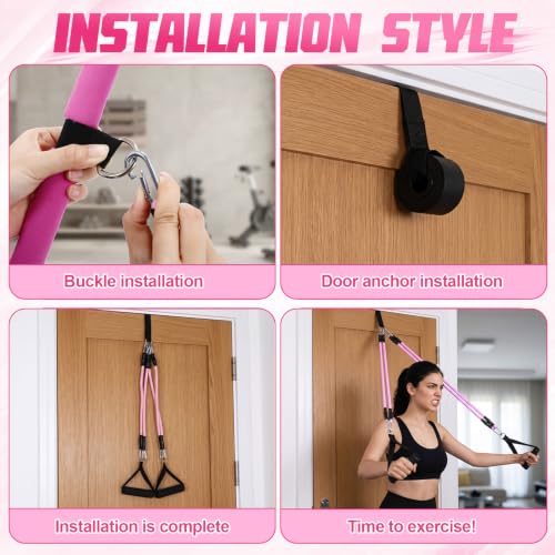 Arrowbash Upgrade 6 Tubes Foot Pedal Resistance Band Adjustable Pedal Puller Resistance Band with Handle Multifunction Fitness Bands for Men Women Abdomen Arm Leg Stretching - color: Pink, size: 150 Lbs