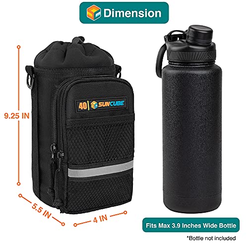 SUN CUBE Insulated Water Bottle Carrier Bag with Strap, Crossbody Sling - color: Black, size: 40 oz