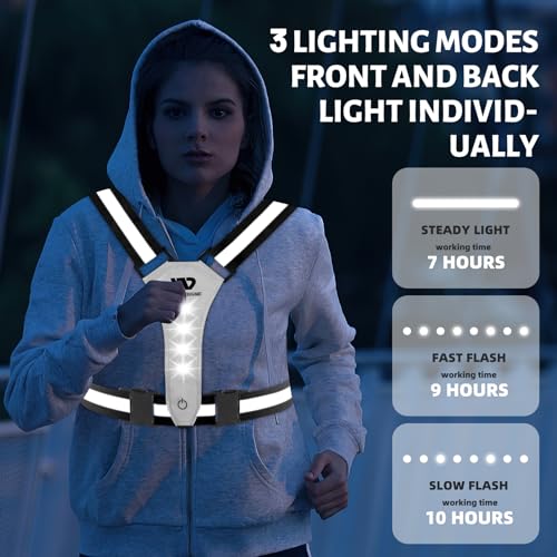 West Biking Running Reflective Vest, Light Up Vest for Night Walking, Night-Workers,Rechargeable Night Gear for Runners - color: Black