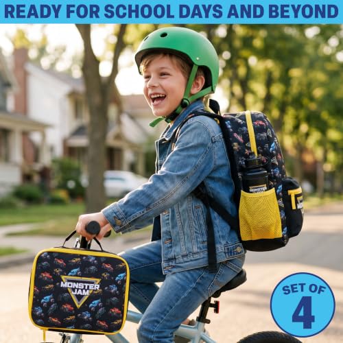 Get Trend Monster Jam Backpack for Boys, 4 Piece Set - color: Black Monster Jam