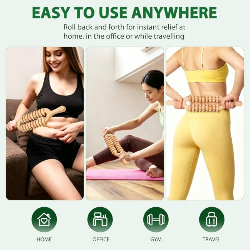 Liitrton Manual Wooden Massage Roller Stick for Muscle Relief, 18-Wheel - size: 18-Wheel-Wood