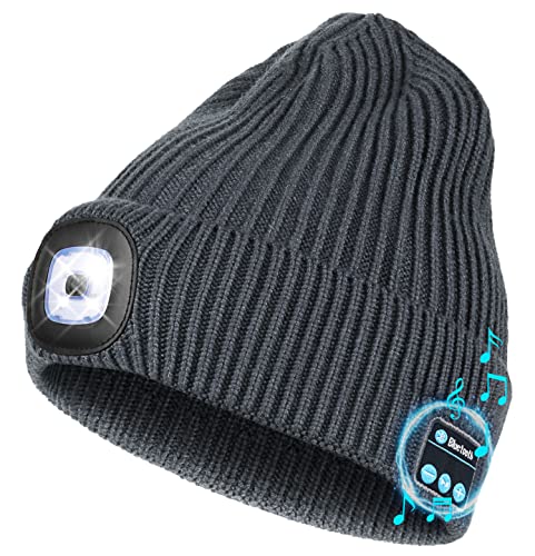 Wmcaps Bluetooth Beanie with LED Light and Headphones, Christmas Tech Gifts - color: Dark Grey