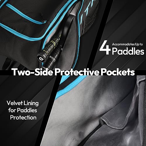A11N SPORTS Tournament Pickleball Bag Backpack for Men & Women, Holds 4 Paddles, Shoe Compartment, Fence Hook - color: Black/Blue