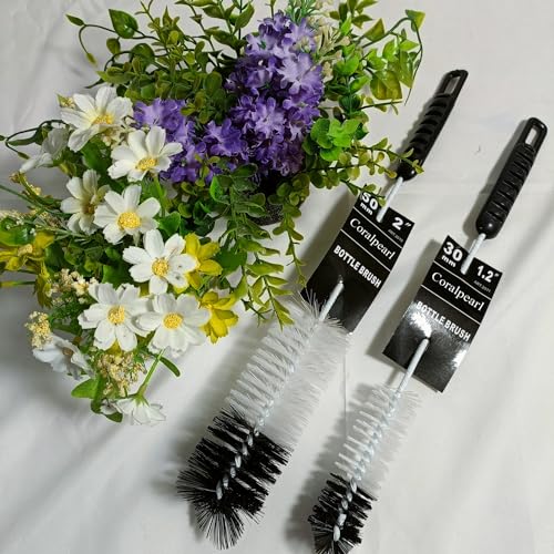 Bottle Brushes Thin Long Handle X 2, Soft Nylon Slim Wire Set