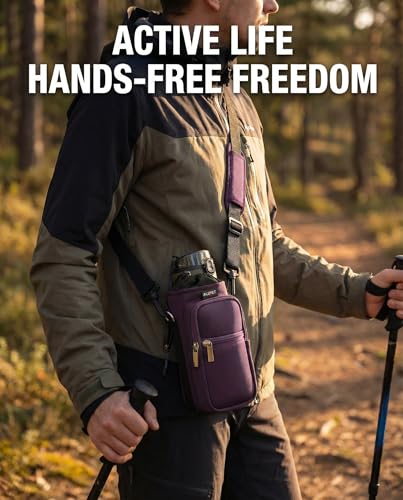 AUPET Water Bottle Sling Bag Sleeve Holder Carrier 25/32/40/64 oz,Insulated Crossbody Water Bottle Case Cover with Strap and Pockets for Men/Women Walking Hiking - color: Dark Cherry Brown, size: 40oz