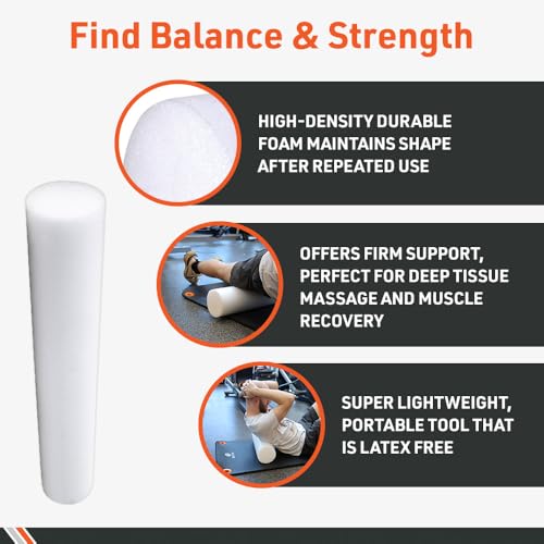 Body Sport Foam Roller, Full Round 36 in x 6 in. – Lightweight & Durable for Flexibility, Strengthening & Rehab – High-Density for Muscle Reeducation, Spinal Stabilization & Pressure Relief - size: Full Round 36 in x 6 in