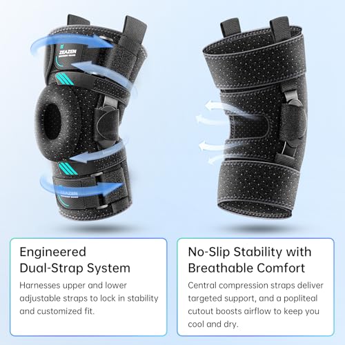 Hinged Knee Brace with Dual Metal Side Stabilizers & Patella Support – Adjustable Open Patella Knee Support for Men and Women – Helps with ACL, MCL, Meniscus Issues – Breathable Design for Sports, Running, Workout (Medium) - size: Medium