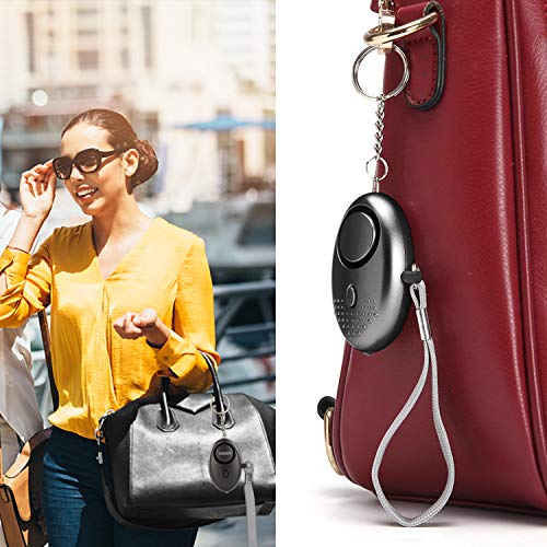 Personal Alarm for Women, 5Pcs 140dB Self Defense Keychain LED Light - color: Black, Silver, Purple, Gold, Blue