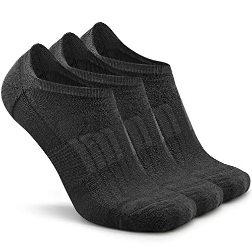 Busy Socks No Show Thin Merino Wool Blend Running Socks with Non-Slip Grips - color: 3 Pairs Dark Grey, size: Small-Medium