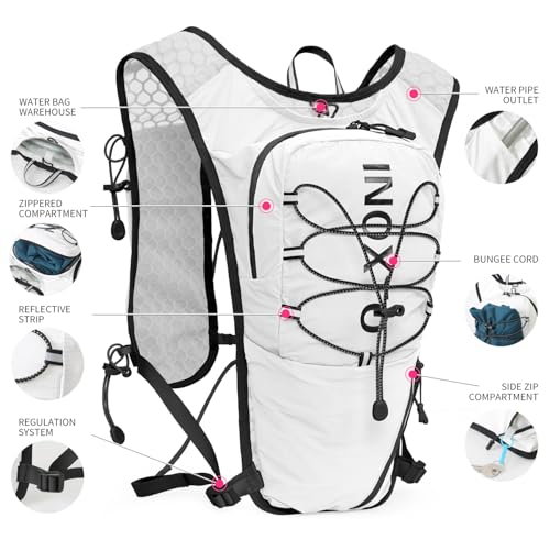 IX INOXTO Running Hydration Vest for Women Men with 500ML Soft Flask - color: White with 1.6L