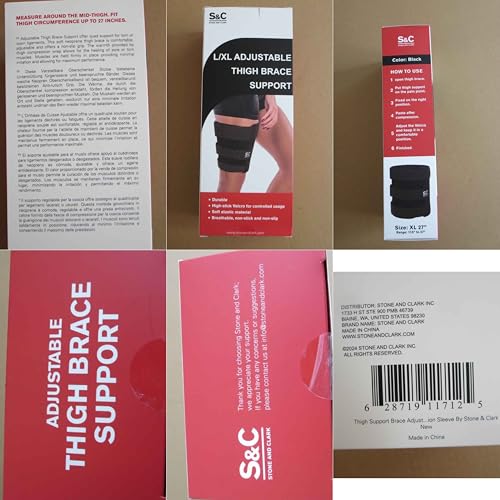 Stone and Clark Thigh Brace Support – Adjustable Thigh Compression Wrap for Hamstring, Quad & Groin – Breathable Latex-Free Neoprene Thigh Wrap for Men & Women – L/XL (Fits 21–25" Mid-Thigh) - size: L/XL (21–25")