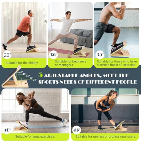 Professional Wooden Slant Board for Calf Stretching, Portable & 360° Balance Board, Adjustable 5–6 Angle Calf Stretcher with Carry Handle, Non-Slip 300LBS Physical Therapy Board for Knees