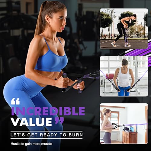 HPYGN Resistance Bands with Handles, 150 lb Exercise Bands for Home Workout - color: purple, style: 200LBS