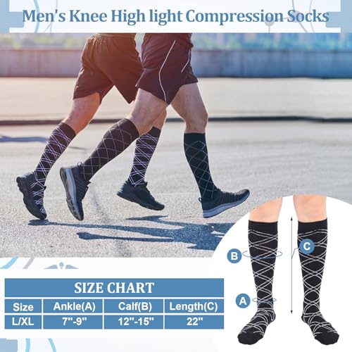 Shyyween 12 Pairs Men Knee High Compression Socks - size: Large, style: Gray Tones