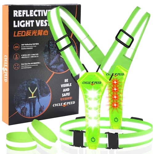 Led Reflective Vest Running Gear, Light Up Vest for Night Walking, High Visibility USB Rechargeable Adjustable Running Lights for Runners Walkers Men Women Kids - color: Yellow