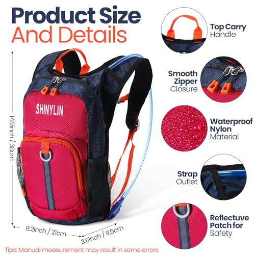 Shinylin Kids Hydration Backpack with 1.5L Water Bladder Hiking Backpack Lightweight for Boys or Girls Children Biking Climbing Running Cycling - color: Red, style: Classic