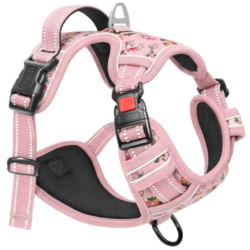 HEELE Dog Harness, Quick Release 3 Buckles, Easy On & Off, Flower Pink, M - color: FloFlower Pinkwer Burgundy, size: M (Pack of 1)