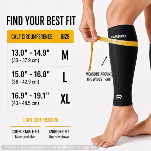 CAMBIVO Calf Compression Sleeves for Men & Women - Footless for Running - size: Large