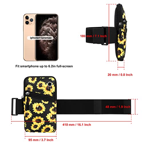 Cell Phone Armbands Pouch for Women Running Bag Compatible with Cellphone 6.28 Inches Full-Screen, Sunflower - color: Sunflower