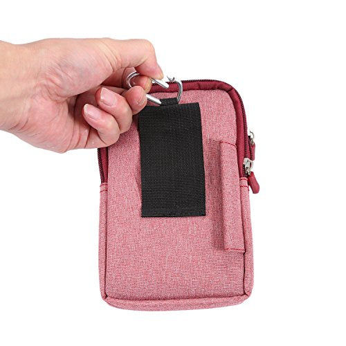 Small Cell Phone Holster with Belt Loop, Men Mobile Phone Belt Clip Pouch, Men's Bag Zippered Phone Belt Holder Phone Case with Clip Bumbag Protector Waist Pouch Wallet with Carabiner Hook Belt Loop - color: Red