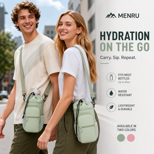 2 Pack Water Bottle Holder Bag with Strap for 30-40 Oz Bottles - color: green and purple