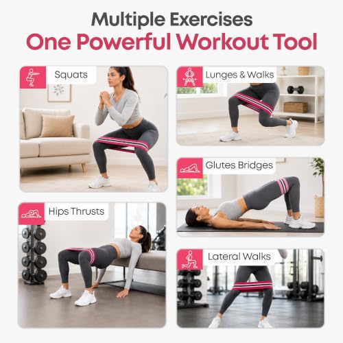 Fabric Resistance Bands for Working Out - Pack of 3 Non-Slip Booty Bands for Legs, Glutes & Butt - Light Medium Heavy Hip Circle Bands for Women and Men - Squats, Hip Thrusts, Glute Training