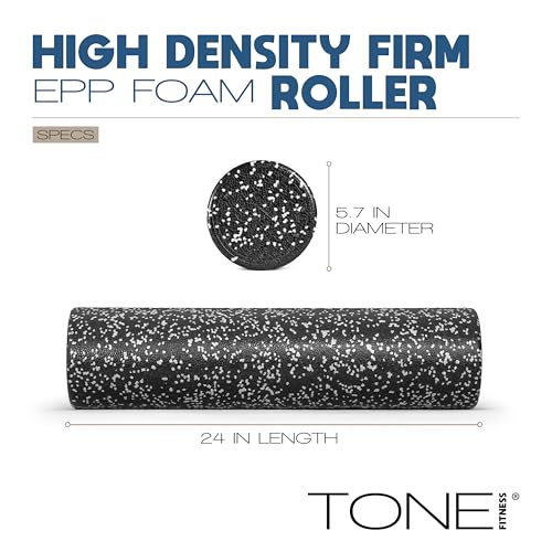 TONE Fitness Firm High-Density Foam Roller for Exercise, Massage & Recovery - color: Black/White Speckled, size: 24 Inch
