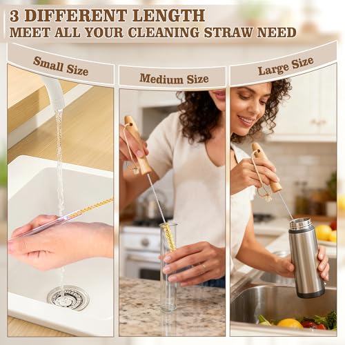 Bottle Brush Set - 6 Pack Sisal Bristle Natural Bottle Brush, All in One Bottle and Straw Brush Cleaning Set for Water Bottles, Glasses, Cups and Lid