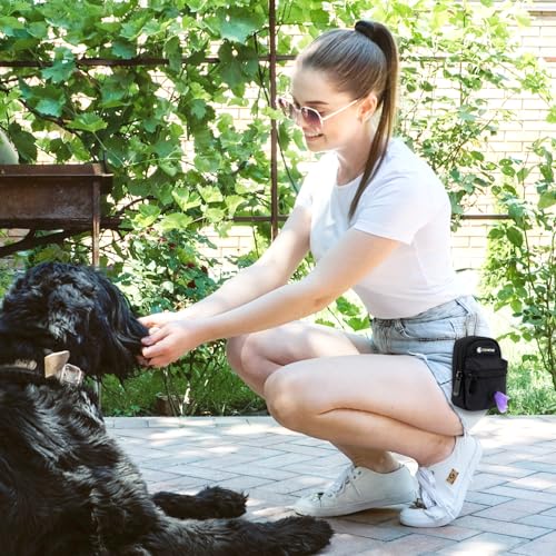 Dog Treat Pouch Dog Poop Bag Holder for Leashes, Pets Snack Container With Inner Small Bag, Puppy Supplies Perfect for Training and Walking - Hands Free Dog Waste Bag Dispenser -Dog Travel Accessories - color: Black 2