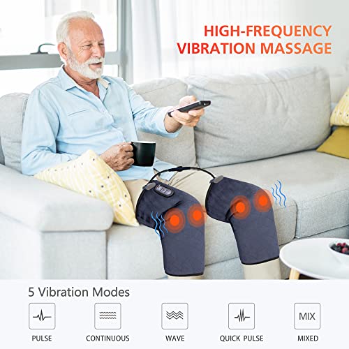 COMFIER Heated Knee Massager Heating Pad for Knee,Heat Knees Warmers Wrap with Massage and Vibration-Greige - color: Greige